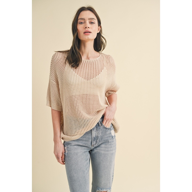 Beige Open Knit Sweater Top