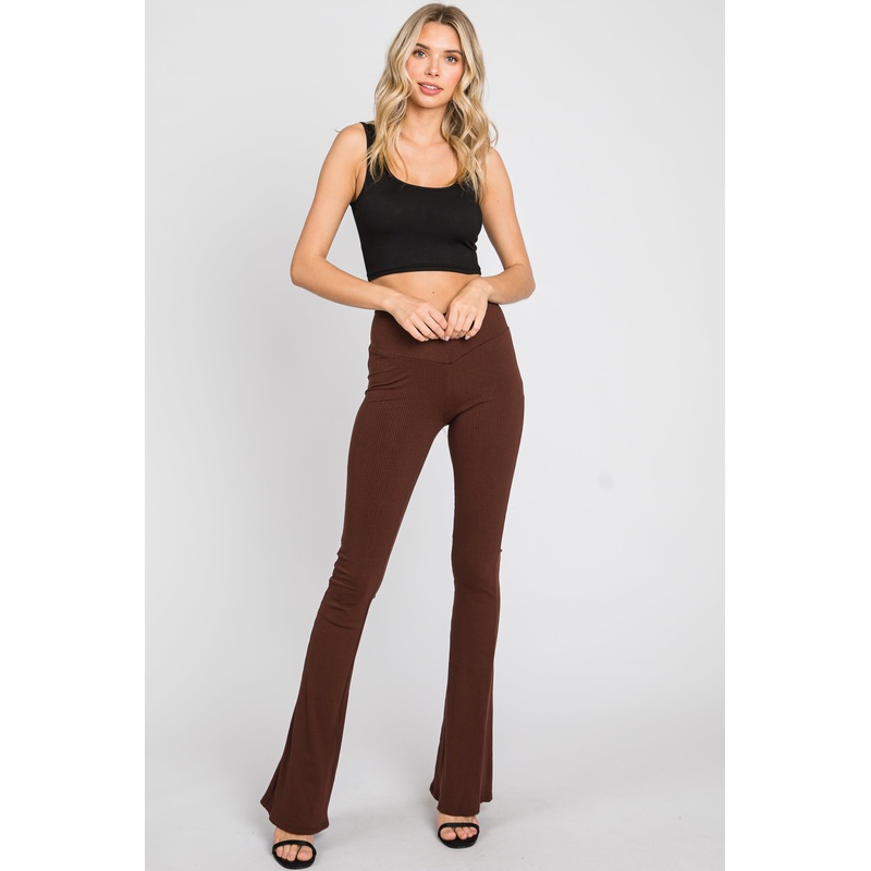 Brown Rib Knit Flare Leggings