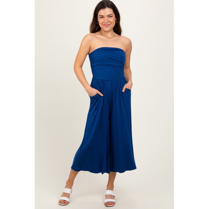Navy Double Layered Strapless Tube Top Jumpsuit