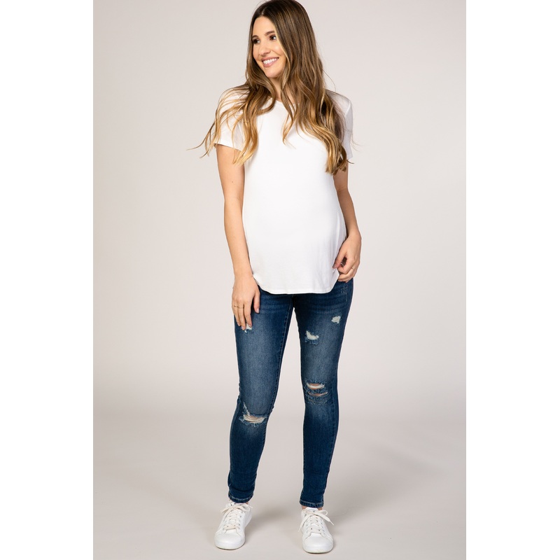 PinkBlush Blue Distressed Maternity Jeans