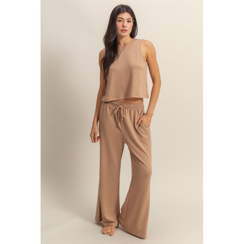 Taupe Sleeveless Top And Wide Leg Pants Maternity Set