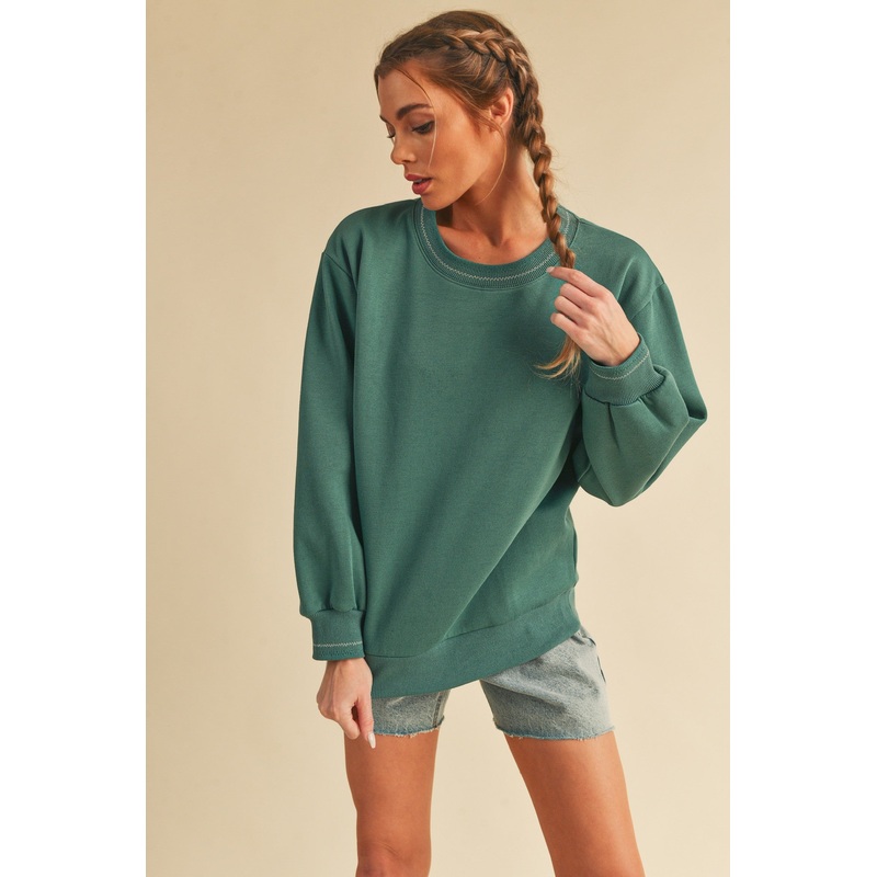 Teal Embroidered Fleece Sweatshirt