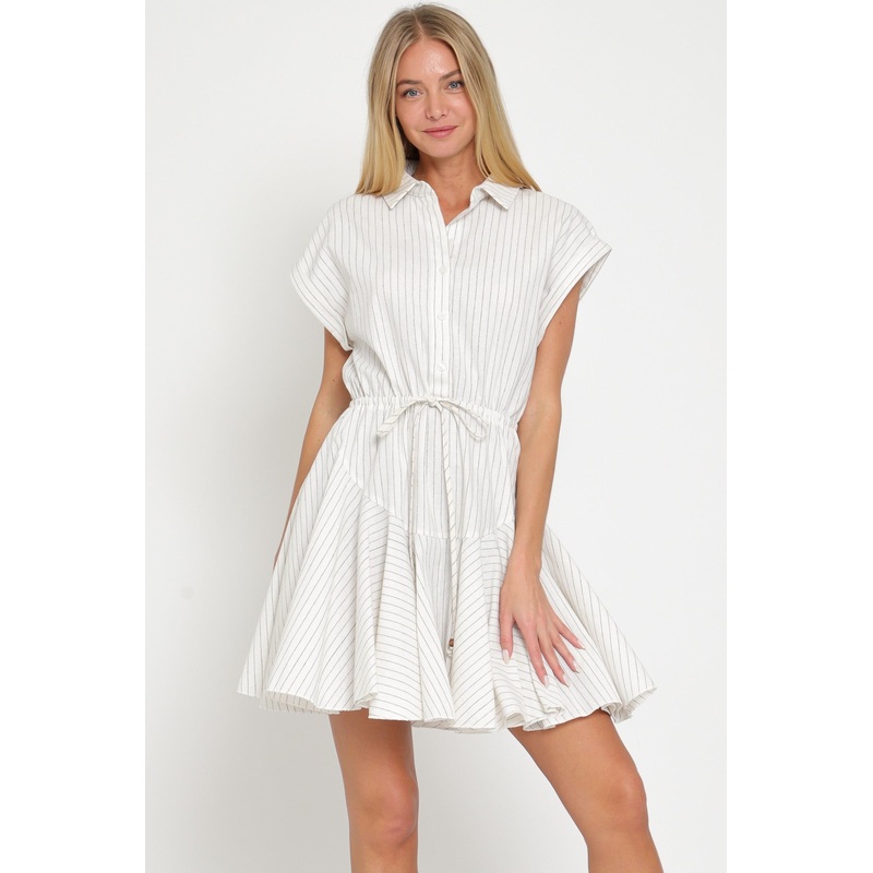 White Dolman Sleeve Button Down Tie Front Waisted Mini