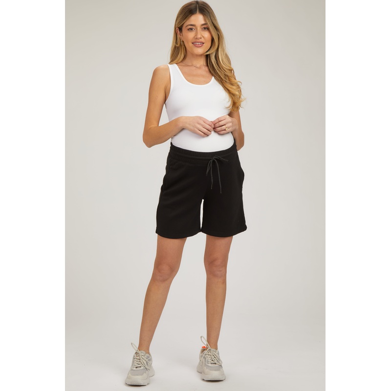 Black Drawstring Maternity Shorts