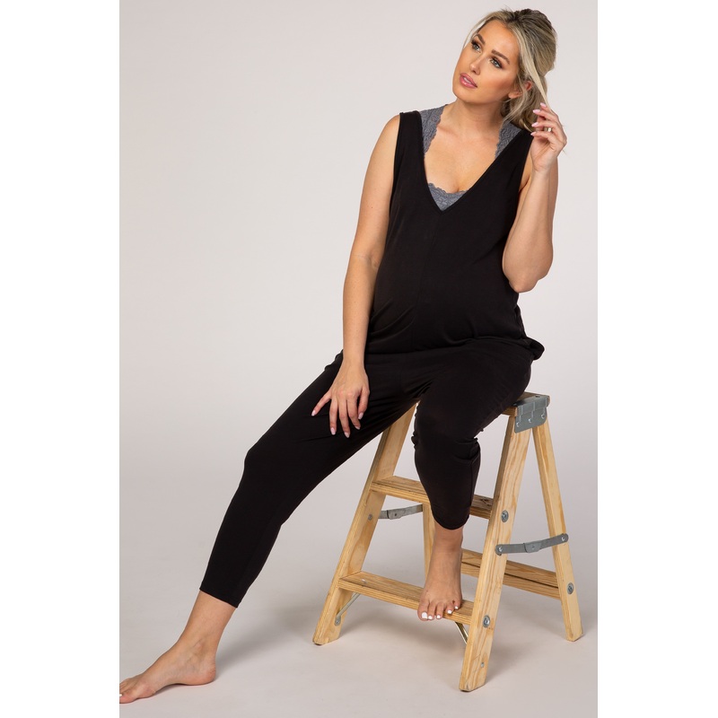 Black V-Neck Maternity Jumpsuit