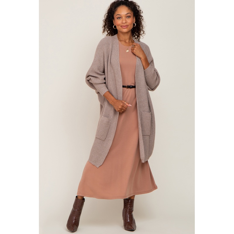 Taupe Pocketed Knit Cardigan