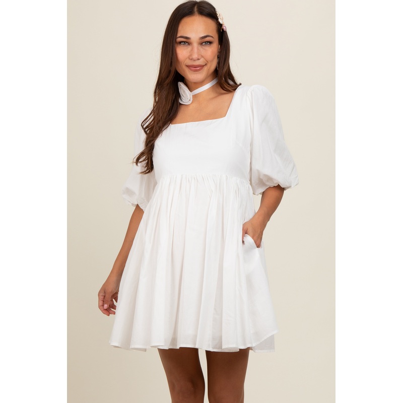 White Babydoll Maternity Mini Dress