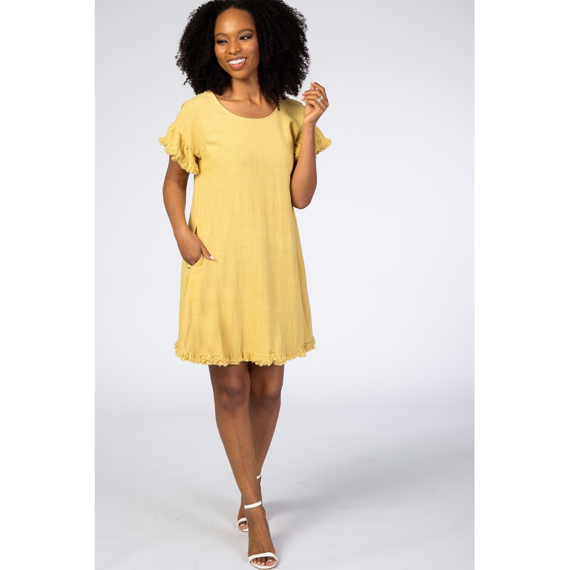 Yellow Fringe Linen Dress