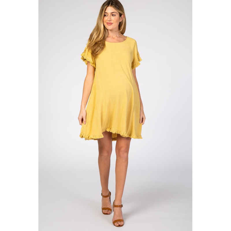 Yellow Fringe Linen Maternity Dress