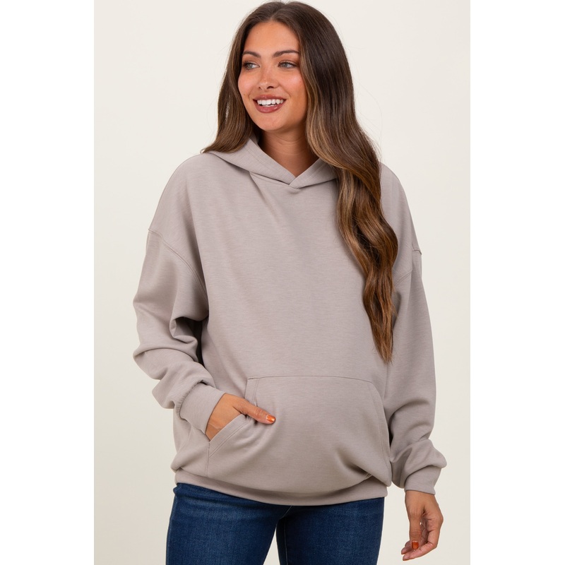 Beige Basic Maternity Hoodie Sweatshirt