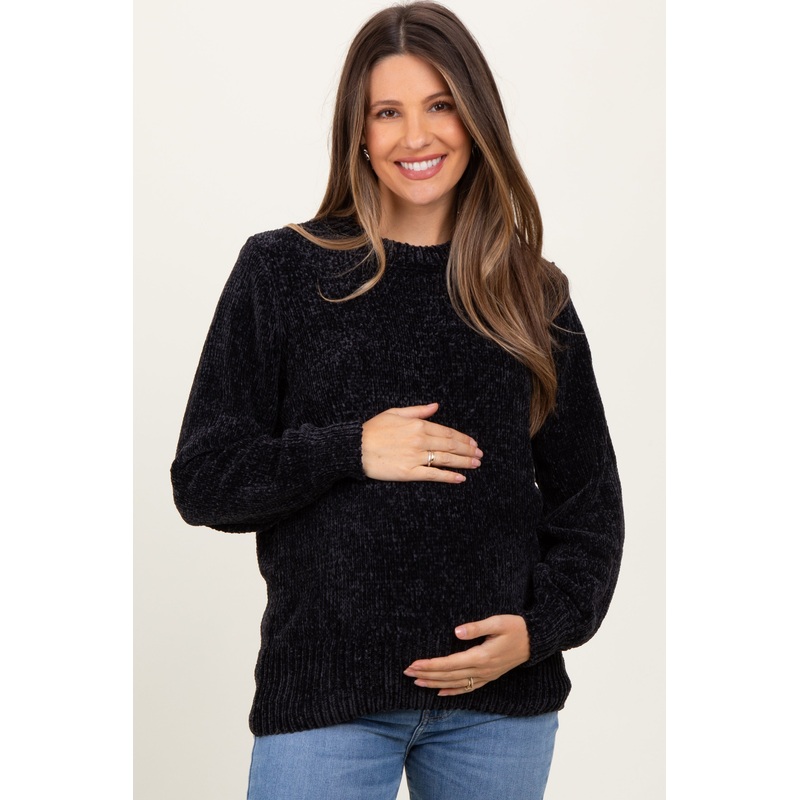 Black Chenille Knit Maternity Sweater
