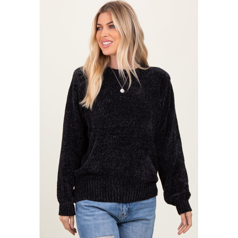 Black Chenille Knit Sweater
