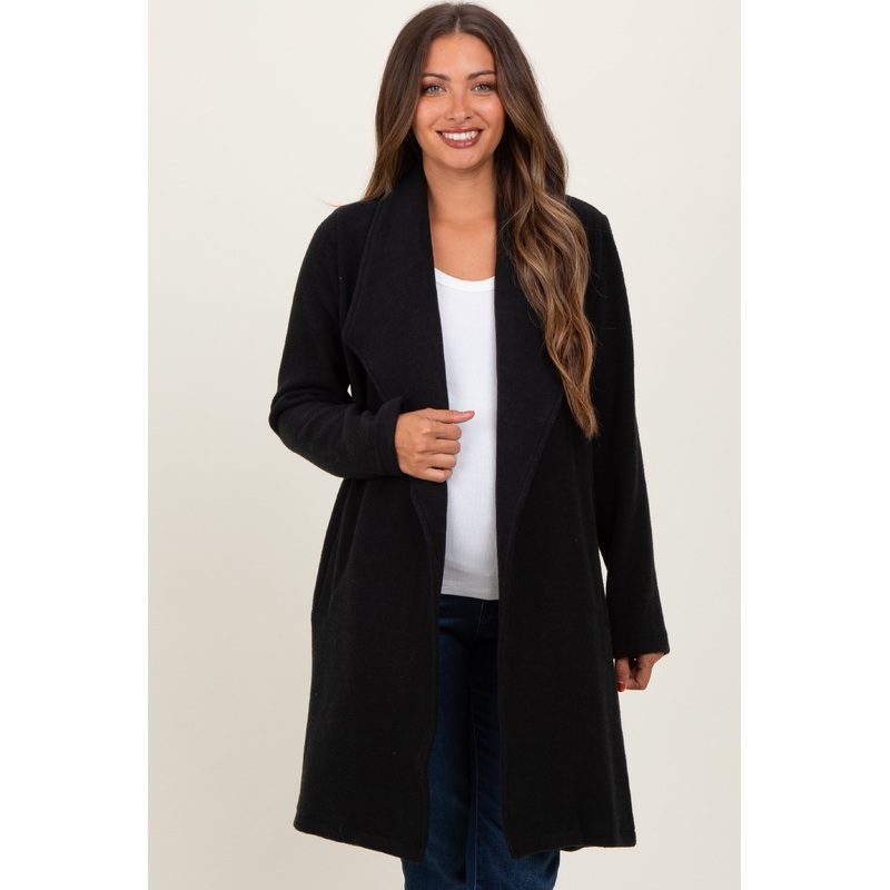 Black Knit Relaxed Fit Maternity Coat Jacket