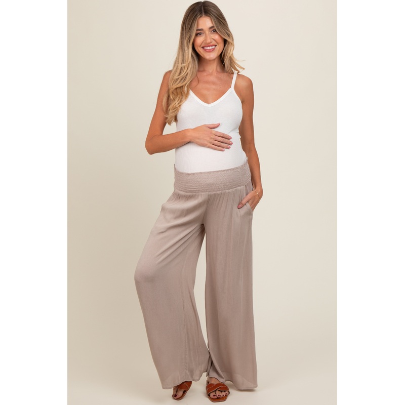 Grey Wide Smock Waist Maternity Pants
