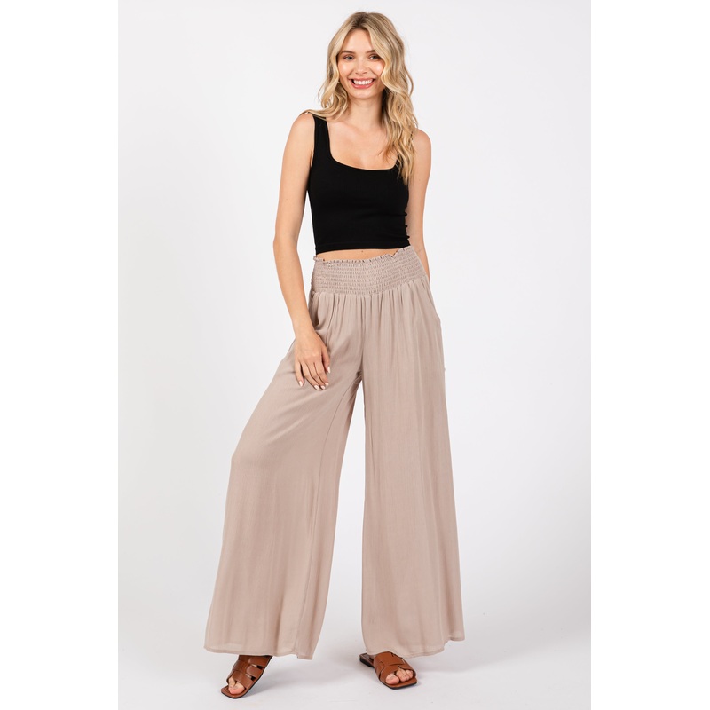Grey Wide Smock Waist Pants