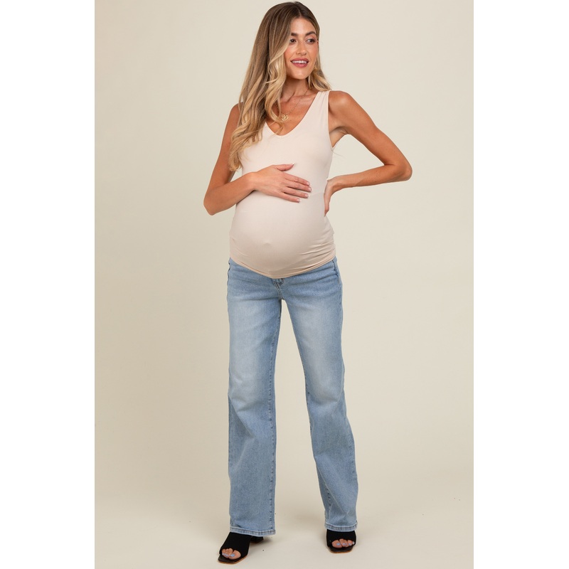 Light Blue Relaxed Straight Leg Maternity Jeans