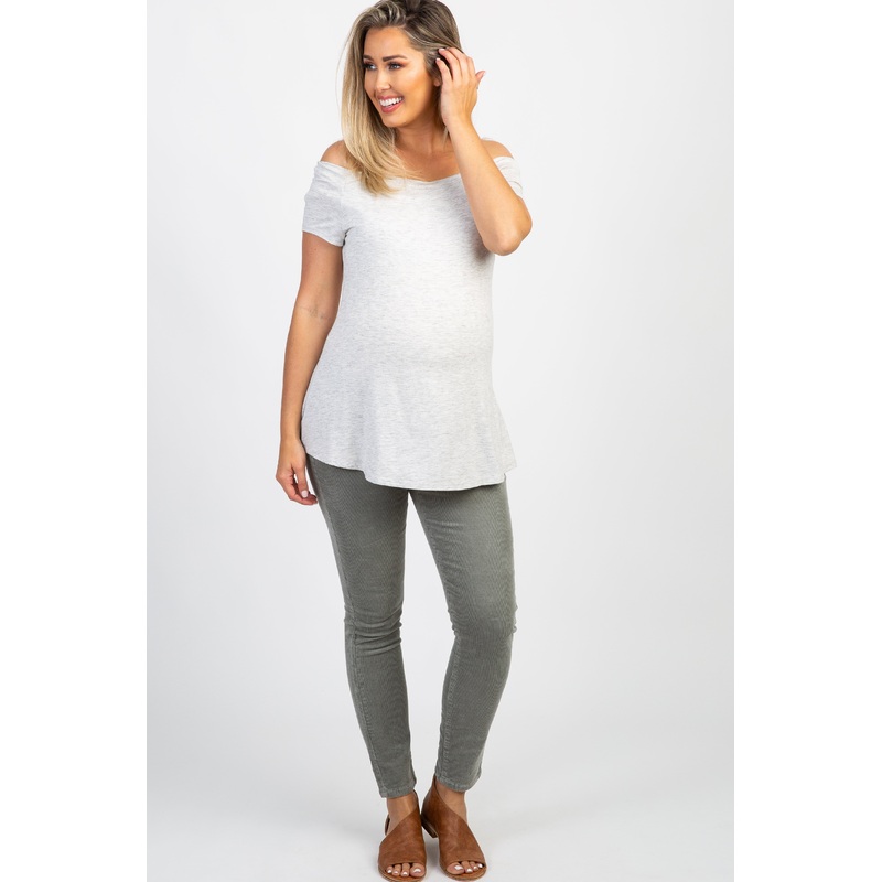 PinkBlush Grey Ribbed Suede Maternity Pants