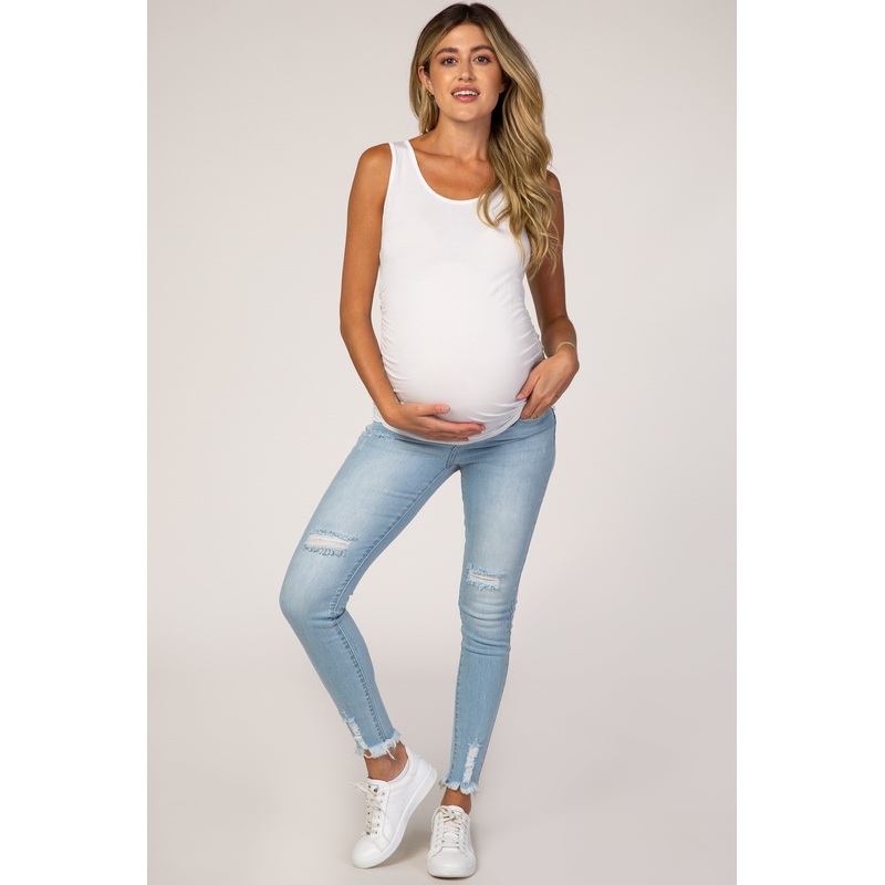 PinkBlush Light Wash Distressed Denim Maternity Jeans