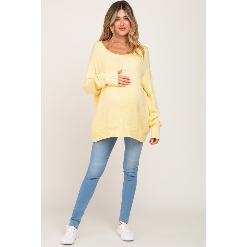 Yellow Ribbed Trim Maternity Sweater
