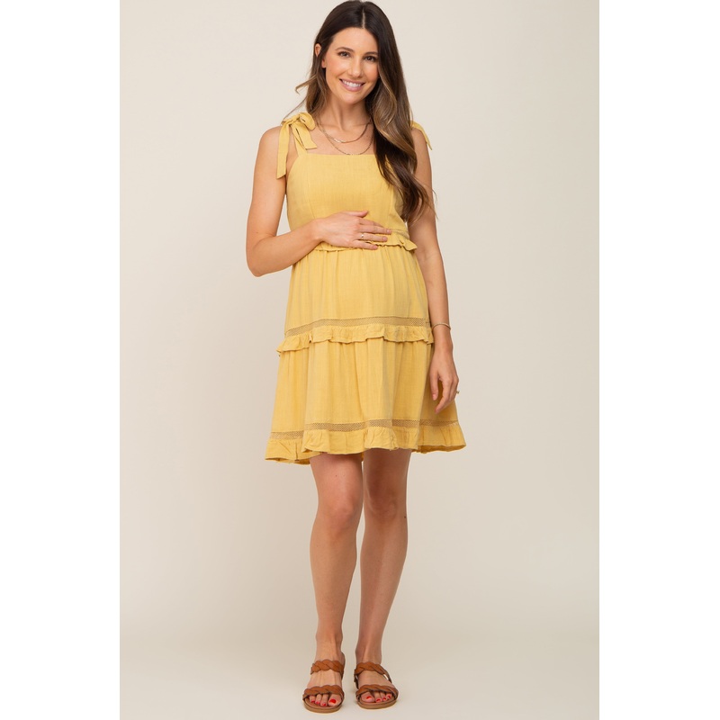 Yellow Sleeveless Tiered Maternity Dress