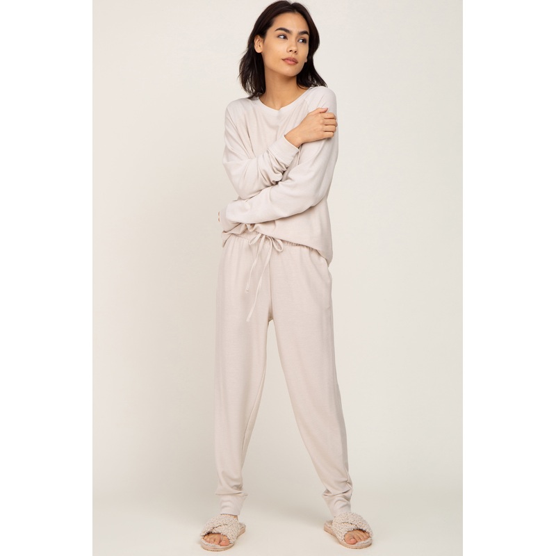 Beige Soft Knit Long Sleeve Set