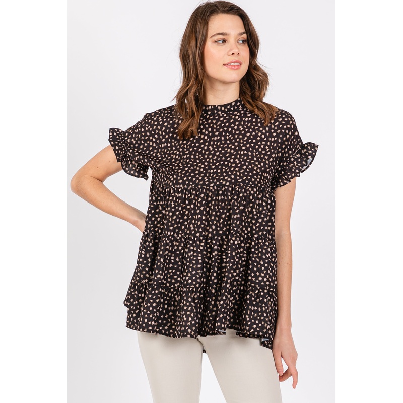 Black Animal Print Tiered Top