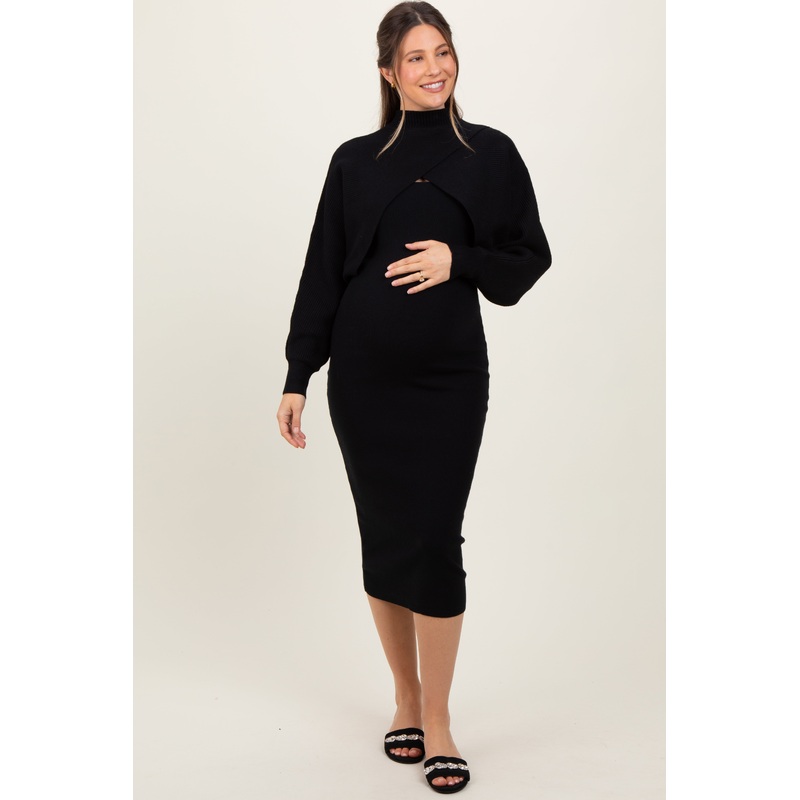 Black Bodycon Dress And Sweater Maternity Set