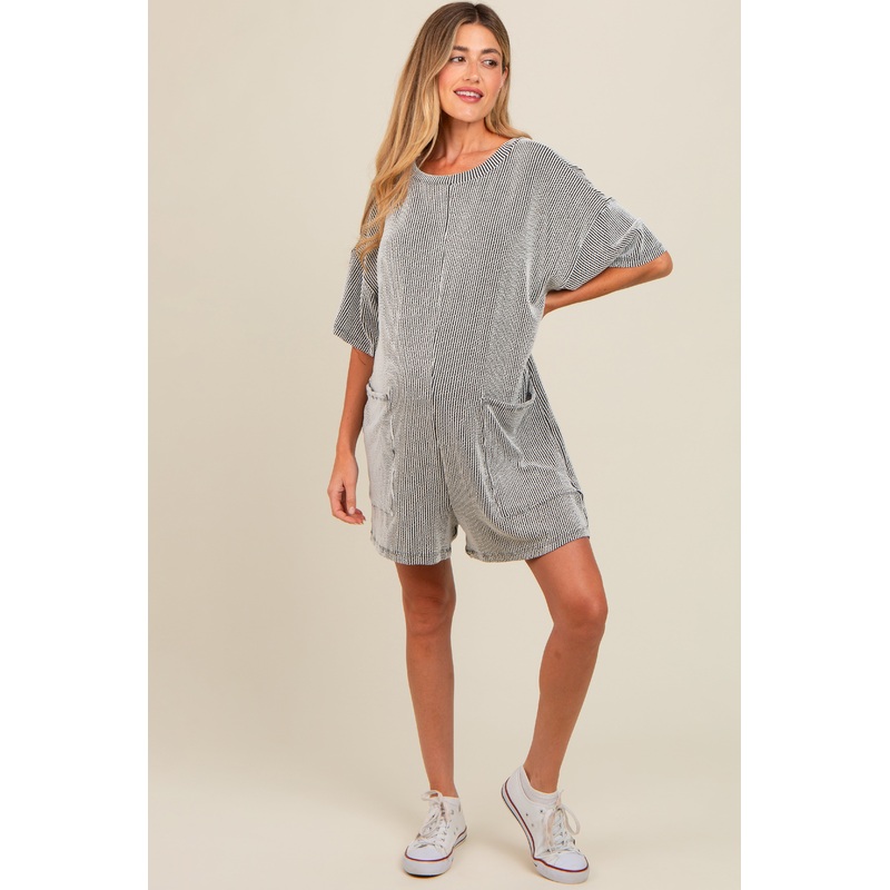 Charcoal Ribbed V-Back Maternity Romper