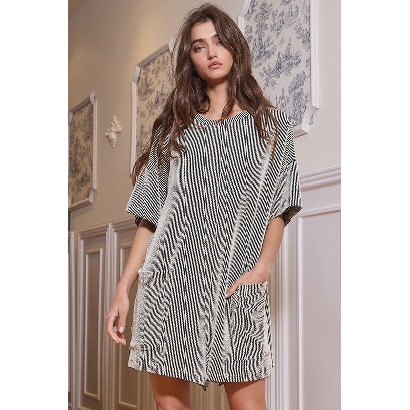 Charcoal Ribbed V-Back Romper