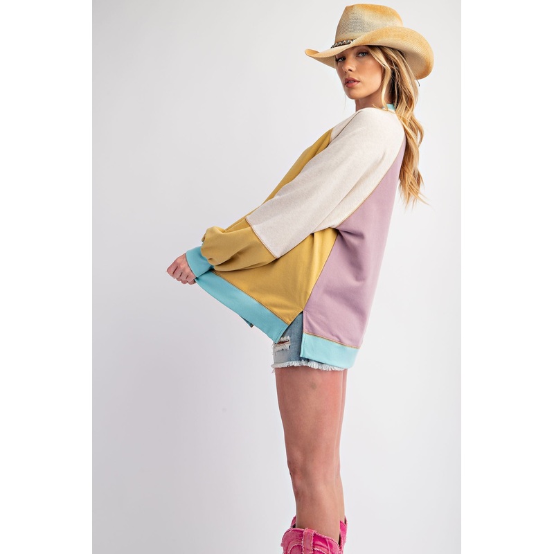 Yellow Colorblock Bubble Sleeve Pullover