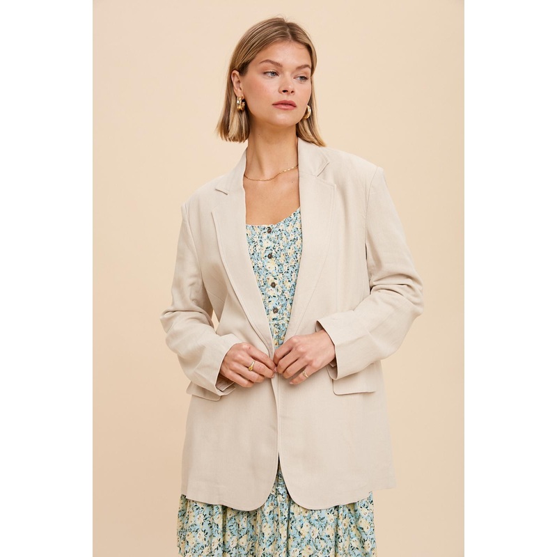Beige Linen Front Pocket Blazer
