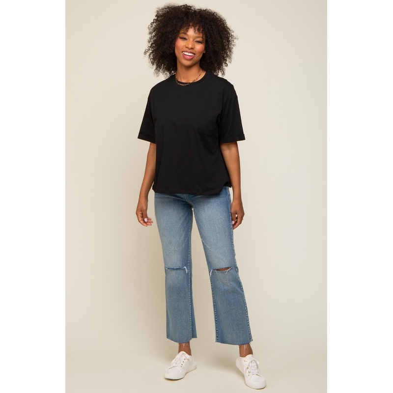 Black Basic Rolled Short Sleeve T-Shirt