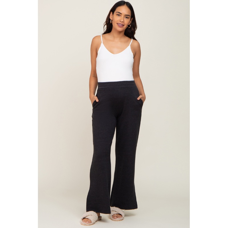 Black Soft Wide Leg Side Slit Maternity Sweatpants