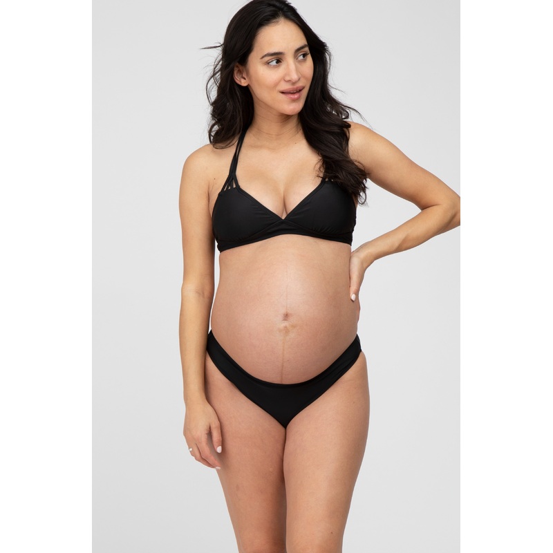 Black Strappy Two-Piece Maternity Bikini Set