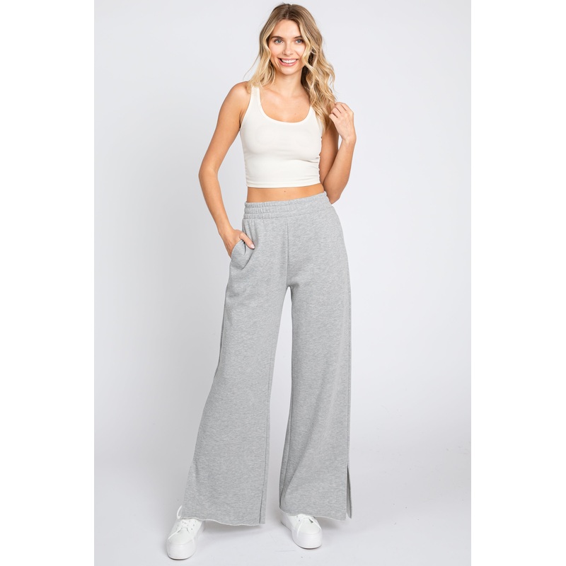 Heather Grey Soft Wide Leg Side Slit Sweatpants