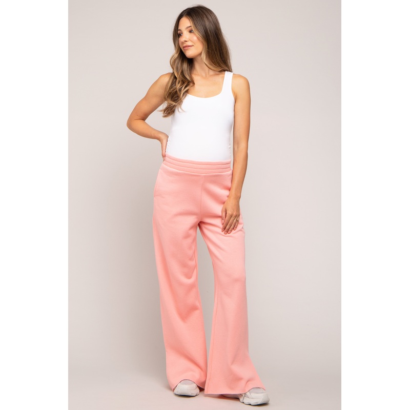 Pink Soft Wide Leg Side Slit Maternity Sweatpants