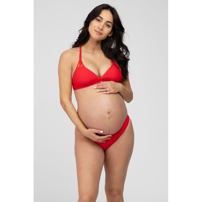Red Strappy Two-Piece Maternity Bikini Set
