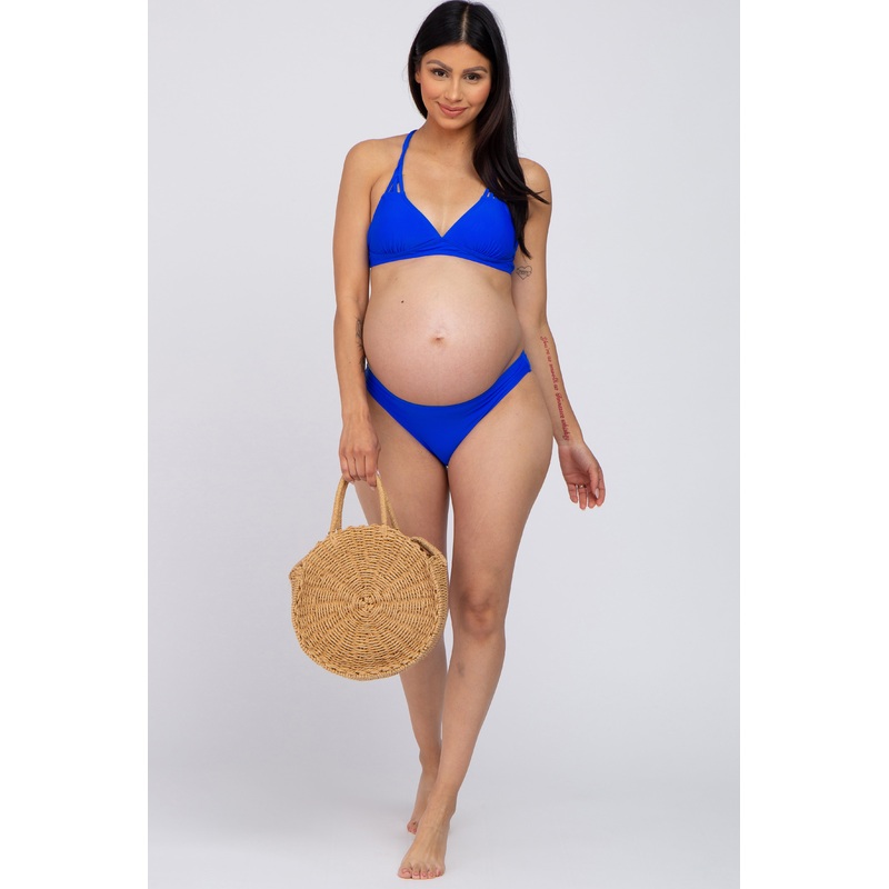 Royal Blue Strappy Two-Piece Maternity Bikini Set
