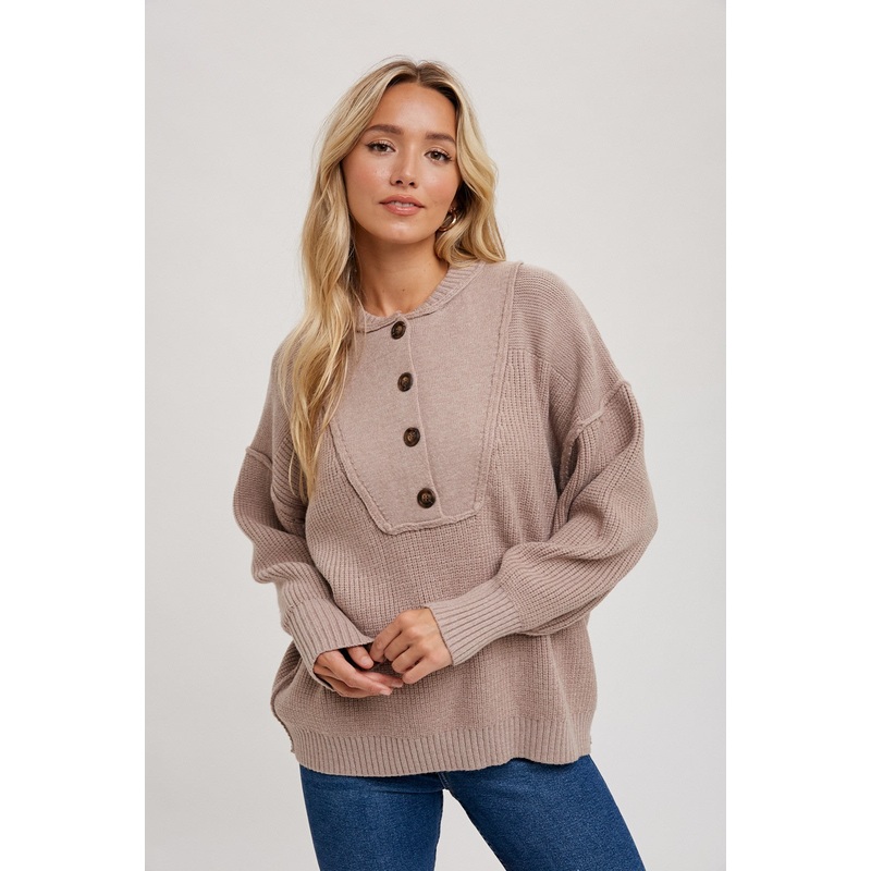 Beige Half Button Up Sweater