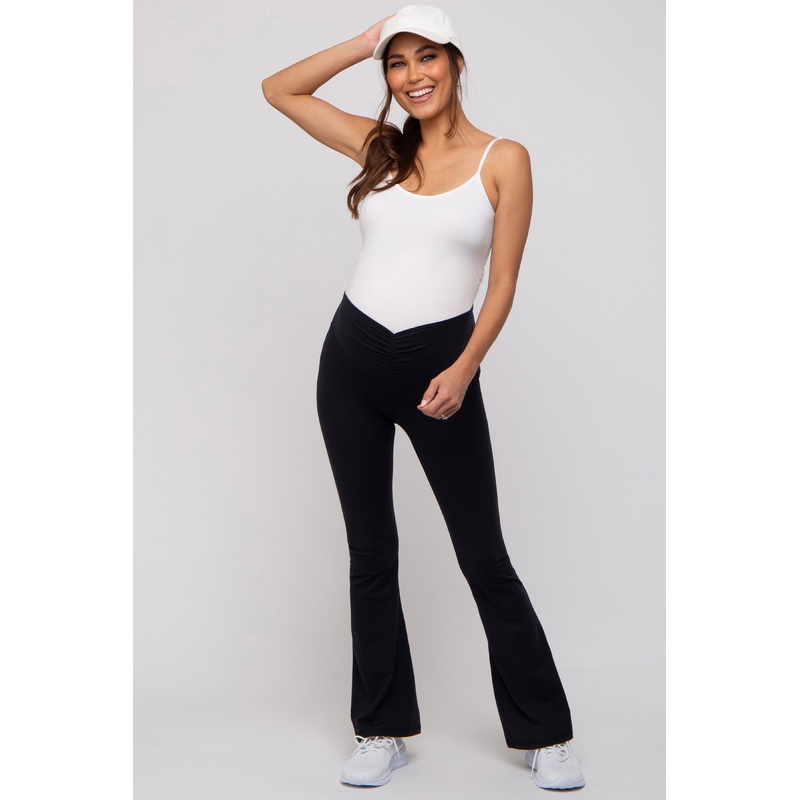 Black Front Ruched Maternity Leggings