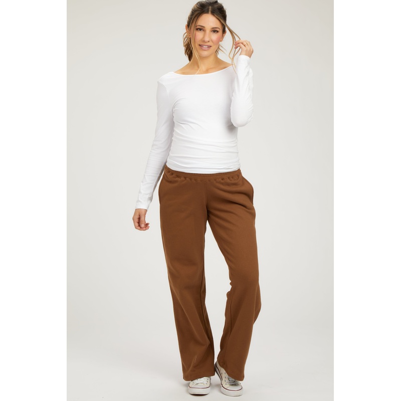 Brown Fleece Lined Maternity Lounge Pants