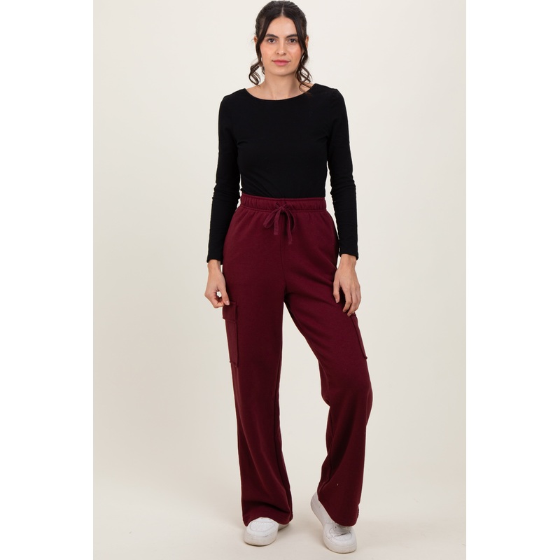 Burgundy Cargo Pocket Straight Leg Sweatpants