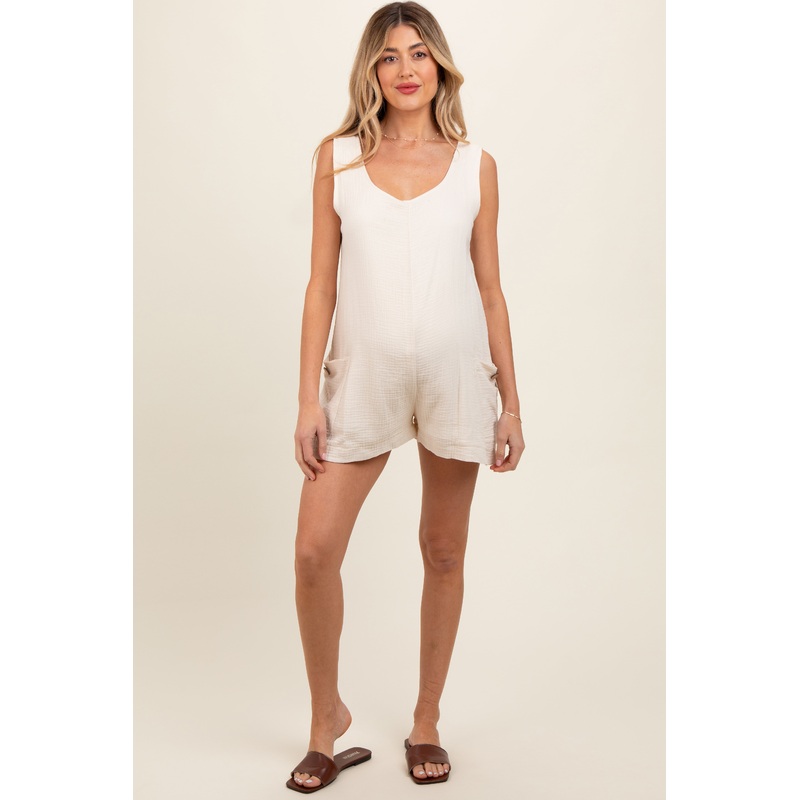 Cream Back Cutout Maternity Romper