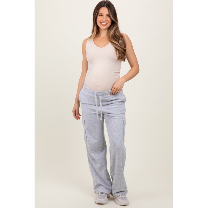 Heather Grey Cargo Pocket Straight Leg Maternity Sweatpants