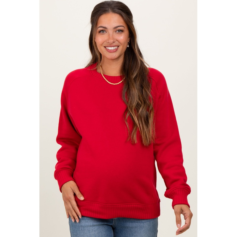 Red Pullover Maternity Terry Crewneck