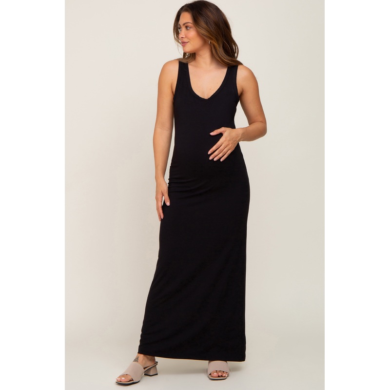 Black Basic Sleeveless Maternity Maxi Dress