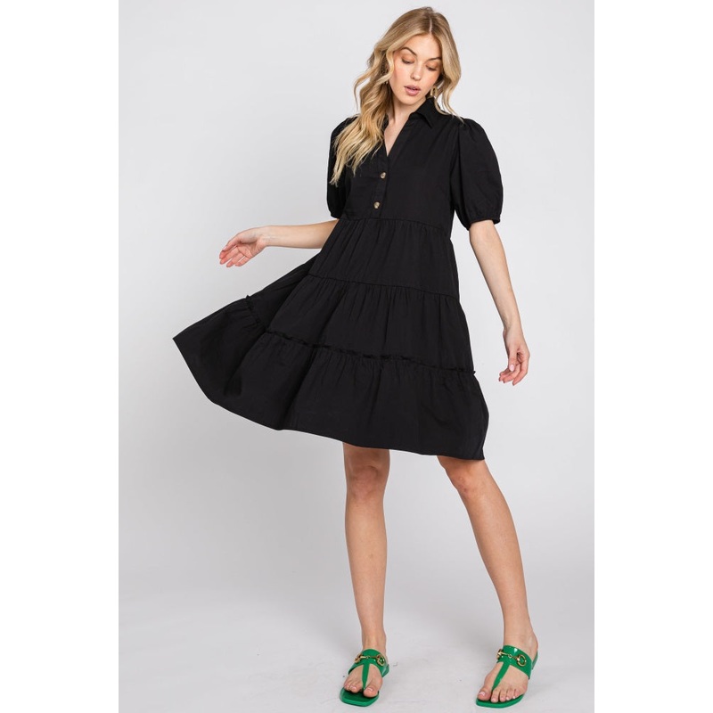 Black Collared Tiered Dress
