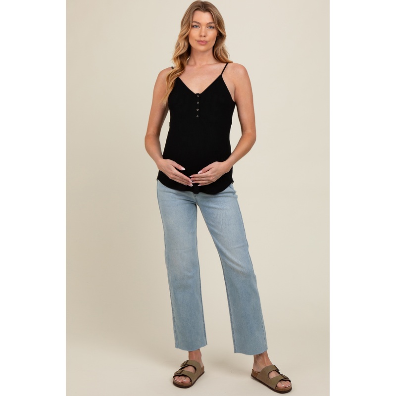 Light Blue Raw Hem Maternity Straight Leg Jeans