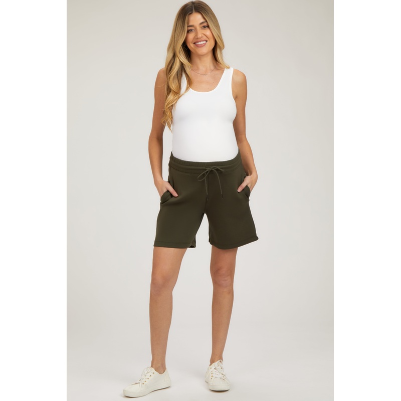 Olive Drawstring Maternity Shorts