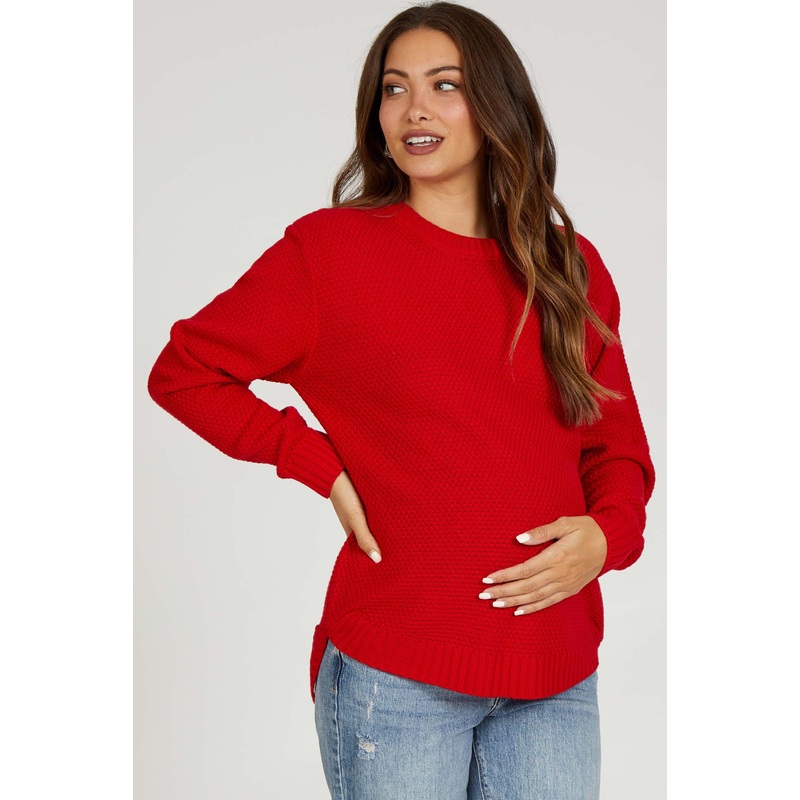 Red Knit Pullover Maternity Sweater